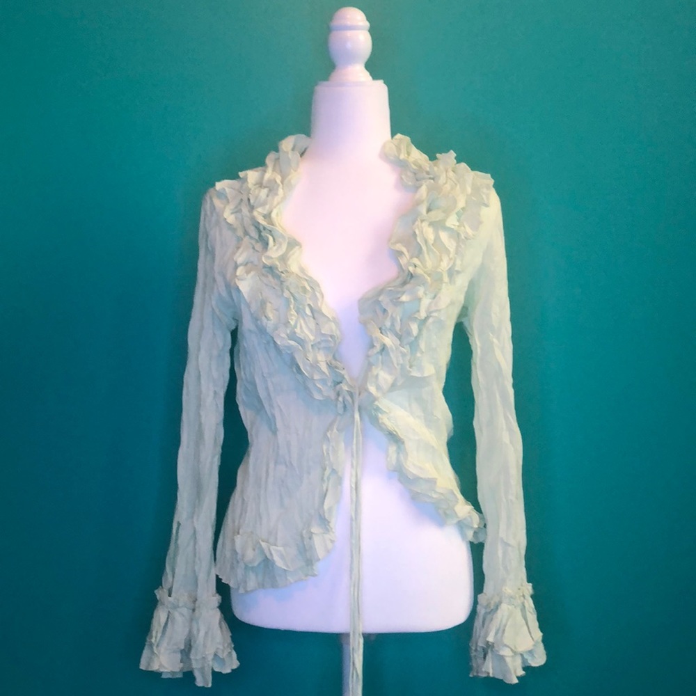 Crinkle Long Sleeve Ruffle Tie Front Top